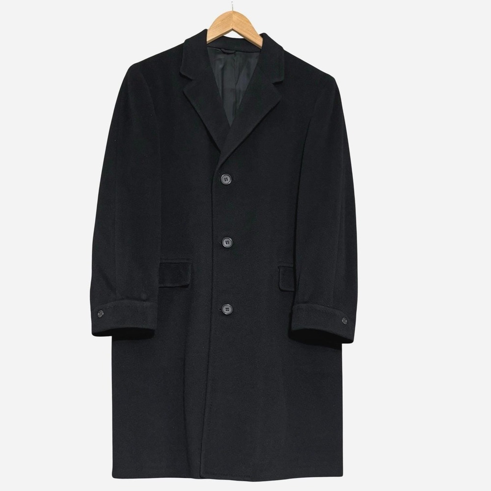 Vintage Overcoat Men Small Black 100% Cashmere Loomed New England Manor Coat